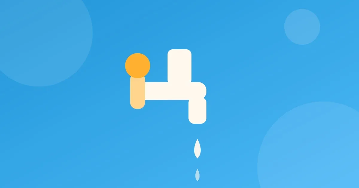 Ilustração de uma torneira azul com uma gota d’água caindo